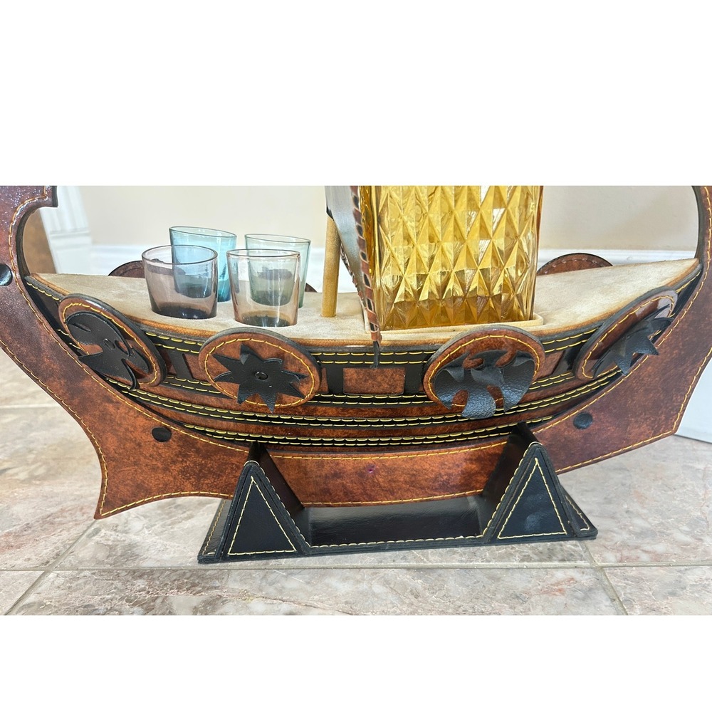 Vintage Viking Longship Barware Decanter Set Dragon Ship Castlecore Man Cave - Picture 11 of 14